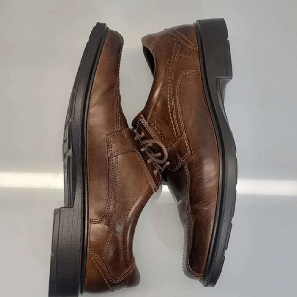 ECCO Men Derby Lace Up Dress Shoes EU 44 US 10 Brown Helsinki Leather Square Toe